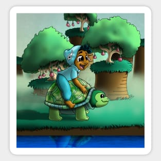 African American Boy and Turtle Sticker